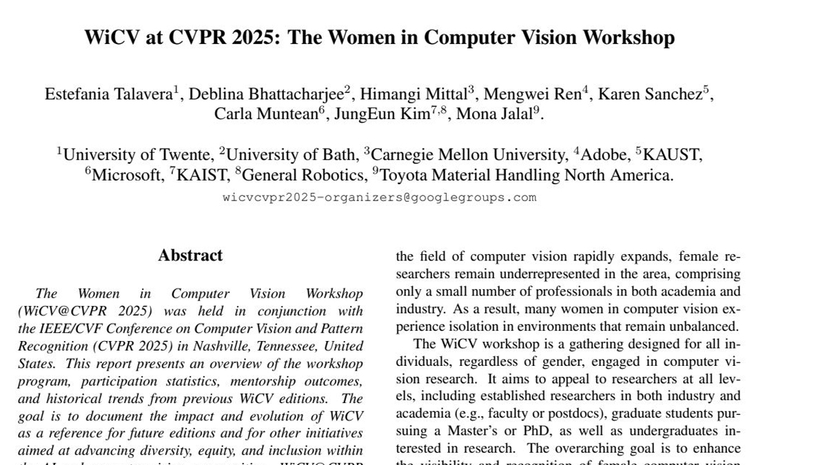 WiCV Workshop Documents Progress of Women in Computer Vision Research